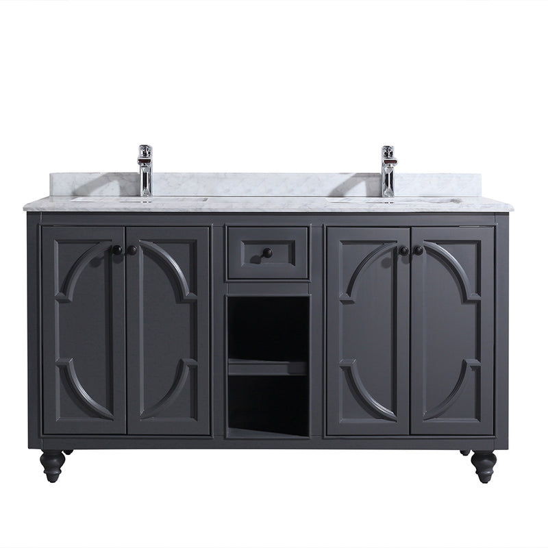 Laviva 313613-60G-WC Odyssey 60" Maple Grey double vanity with White Carrara marble top, front view on a white background