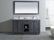 Laviva 313613-60G-WC Odyssey 60" Maple Grey double vanity with White Carrara marble top, front view in a bathroom under a