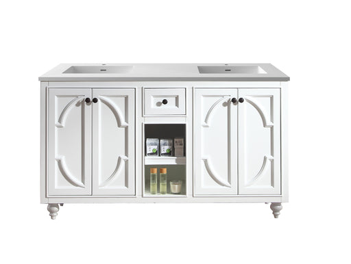 Laviva 313613-60W-MW Odyssey 60" White double vanity with Matte White solid surface top, front view on a white background