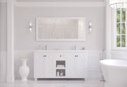 Laviva 313613-60W-MW Odyssey 60" White double vanity with Matte White solid surface top, front view in a bathroom under a