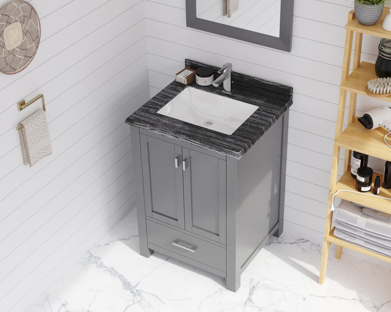 Laviva 313ANG-24G-BW Wilson 24" Grey vanity with Black Wood marble top, installed in a bathroom