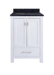 Laviva 313ANG-24W-BW Wilson 24" White vanity with Black Wood marble top, front view on a white background