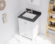 Laviva 313ANG-24W-BW Wilson 24" White vanity with Black Wood marble top, installed in a bathroom