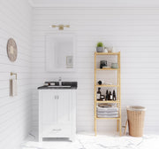 Laviva 313ANG-24W-BW Wilson 24" White vanity with Black Wood marble top, wide room view in a bathroom