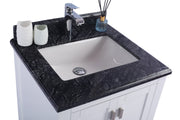 Laviva 313ANG-24W-BW Wilson 24" White vanity with Black Wood marble top, countertop and sink close-up