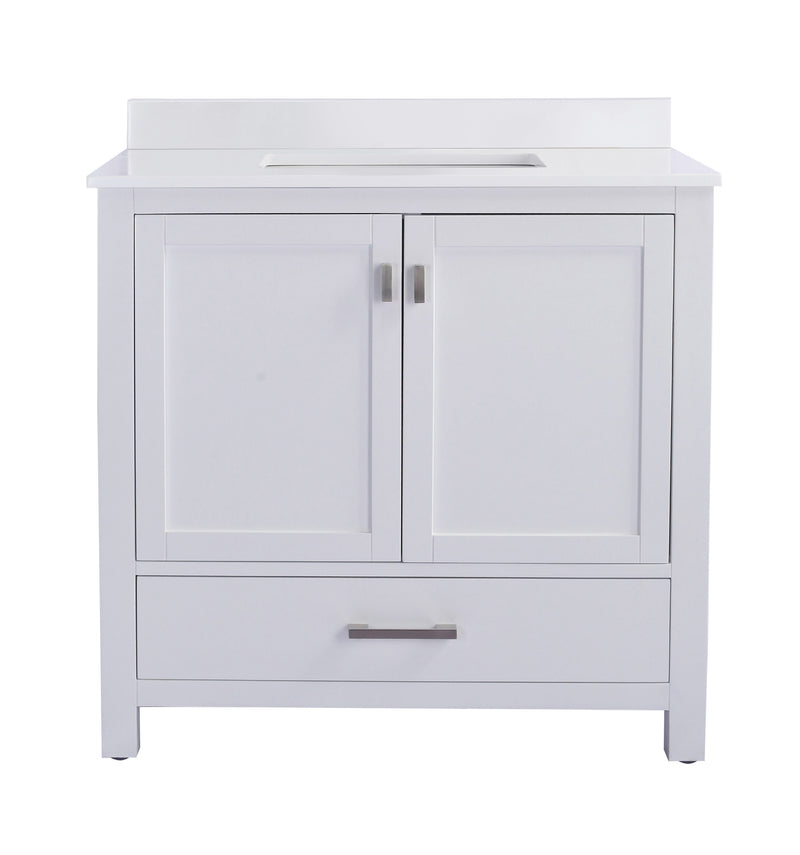 Laviva 313ANG-36W-WQ Wilson 36" White vanity with White Quartz top, front view on a white background