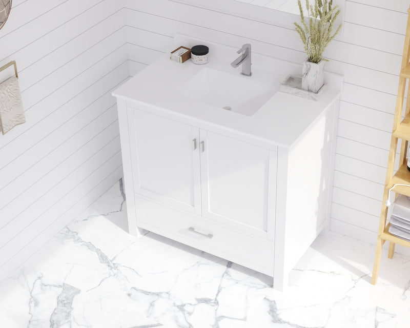 Laviva 313ANG-36W-WQ Wilson 36" White vanity with White Quartz top, installed in a bathroom