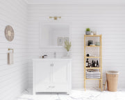 Laviva 313ANG-36W-WQ Wilson 36" White vanity with White Quartz top, wide room view in a bathroom