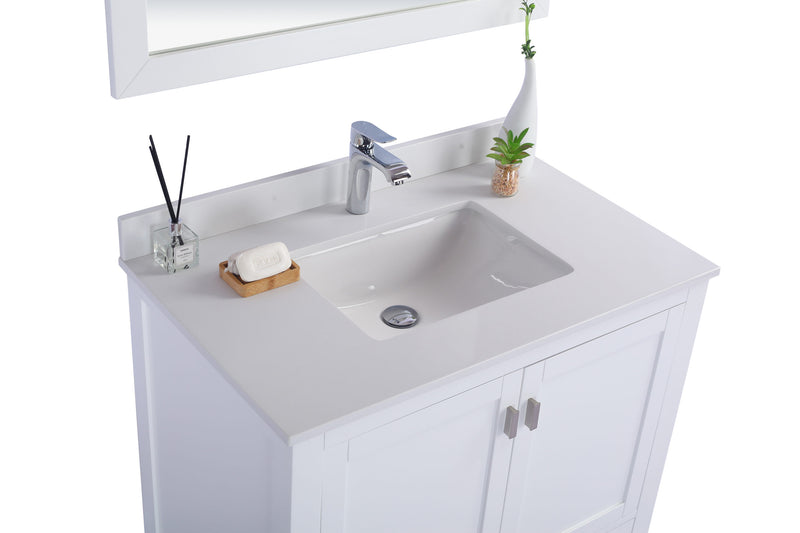 Laviva 313ANG-36W-WQ Wilson 36" White vanity with White Quartz top, countertop and sink close-up