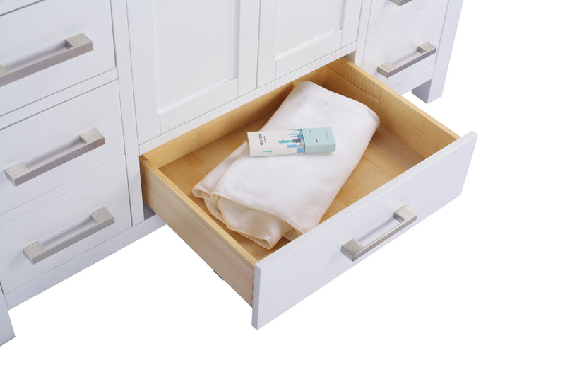 Laviva 313ANG-48W Wilson 48" White vanity cabinet, angled view with the drawer open
