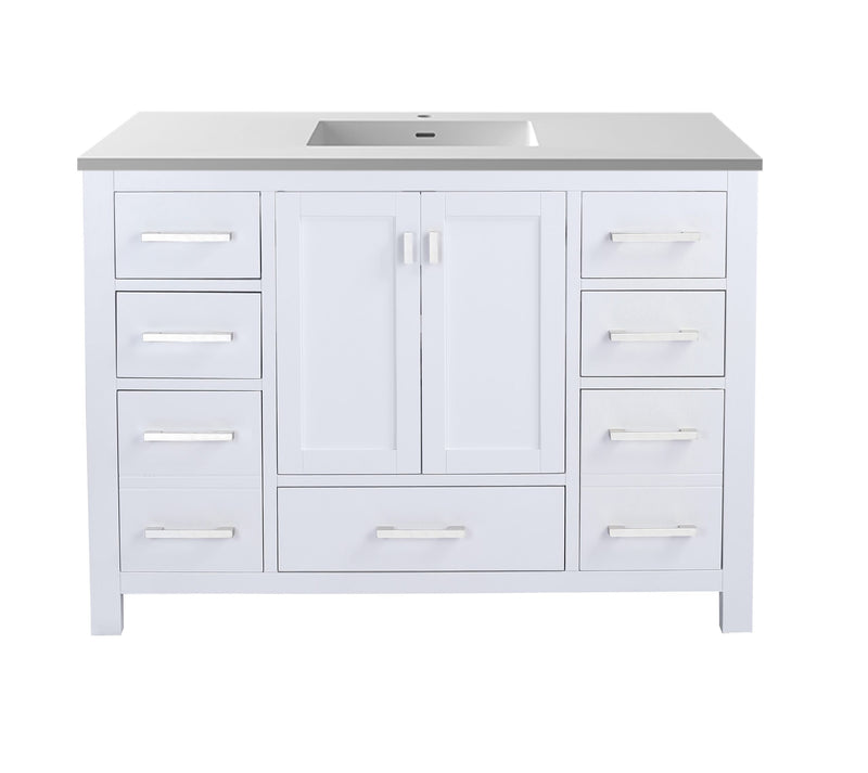 Laviva 313ANG-48W-MW Wilson 48" White vanity with Matte White solid surface top, front view on a white background