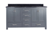 Laviva 313ANG-60G-BW Wilson 60" Grey double vanity with Black Wood marble top, front view on a white background