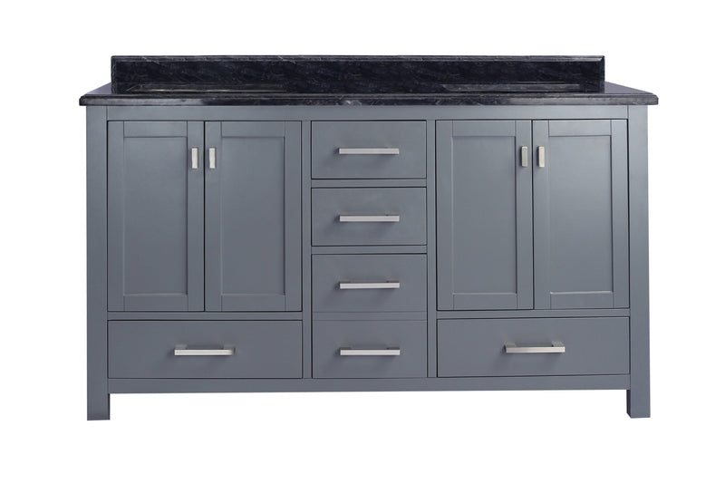 Laviva 313ANG-60G-BW Wilson 60" Grey double vanity with Black Wood marble top, front view on a white background