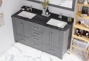Laviva 313ANG-60G-BW Wilson 60" Grey double vanity with Black Wood marble top, installed in a bathroom