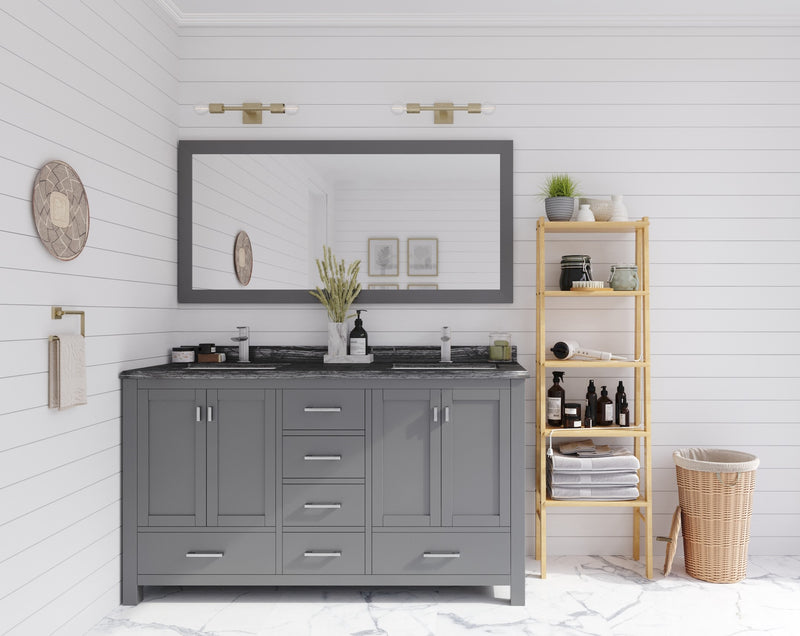 Laviva 313ANG-60G-BW Wilson 60" Grey double vanity with Black Wood marble top, wide room view in a bathroom