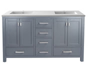Laviva 313ANG-60G-MW Wilson 60" Grey double vanity with Matte White solid surface top, front view on a white background
