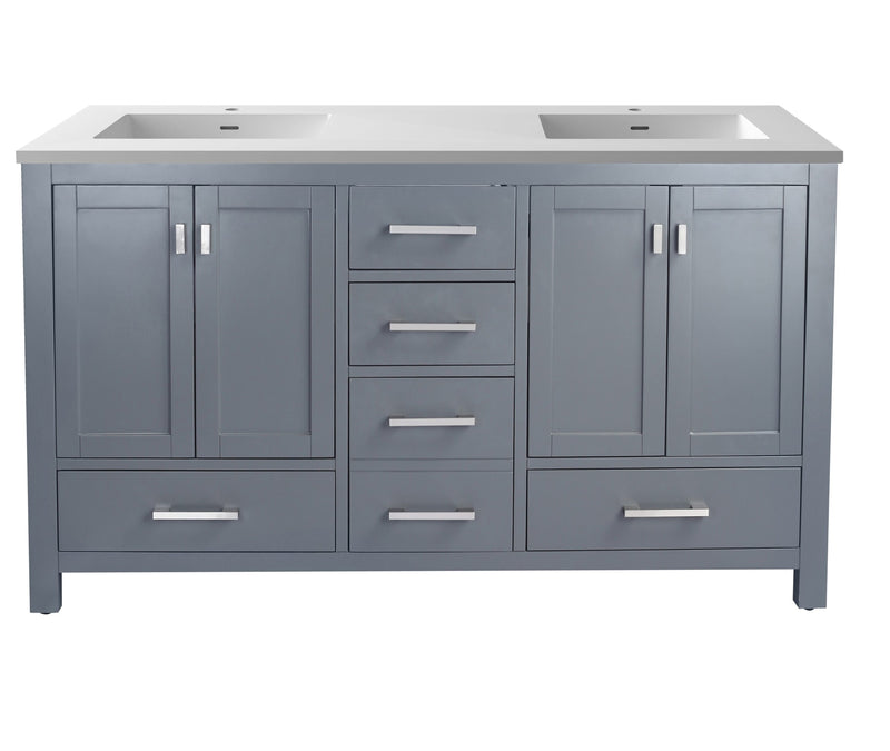 Laviva 313ANG-60G-MW Wilson 60" Grey double vanity with Matte White solid surface top, front view on a white background