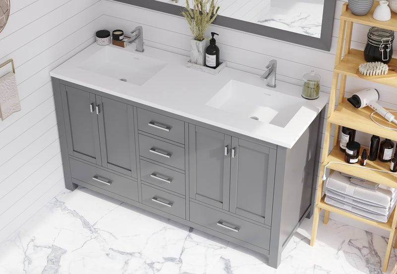 Laviva 313ANG-60G-MW Wilson 60" Grey double vanity with Matte White solid surface top, installed in a bathroom