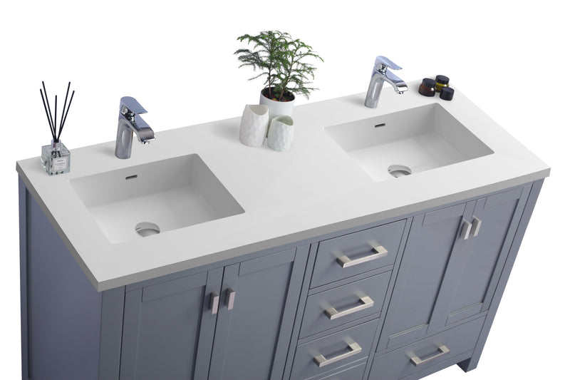Laviva 313ANG-60G-MW Wilson 60" Grey double vanity with Matte White solid surface top, countertop and sink close-up