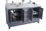Laviva 313ANG-60G-WC Wilson 60" Grey double vanity with White Carrara marble top, doors open on a white background