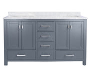 Laviva 313ANG-60G-WC Wilson 60" Grey double vanity with White Carrara marble top, front view on a white background
