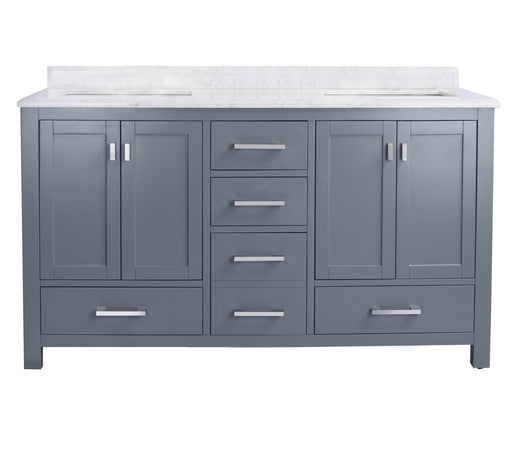 Laviva 313ANG-60G-WC Wilson 60" Grey double vanity with White Carrara marble top, front view on a white background
