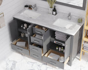 Laviva 313ANG-60G-WC Wilson 60" Grey double vanity with White Carrara marble top, installed in a bathroom with doors and