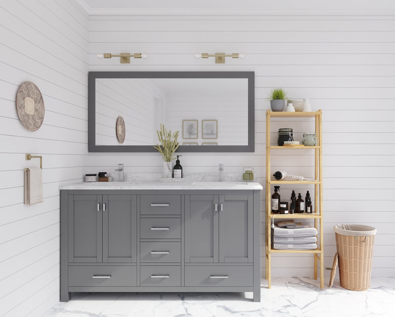 Laviva 313ANG-60G-WC Wilson 60" Grey double vanity with White Carrara marble top, wide room view in a bathroom