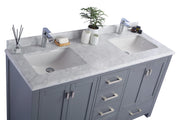 Laviva 313ANG-60G-WC Wilson 60" Grey double vanity with White Carrara marble top, countertop and sink close-up