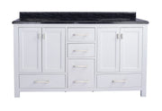 Laviva 313ANG-60W-BW Wilson 60" White double vanity with Black Wood marble top, front view on a white background