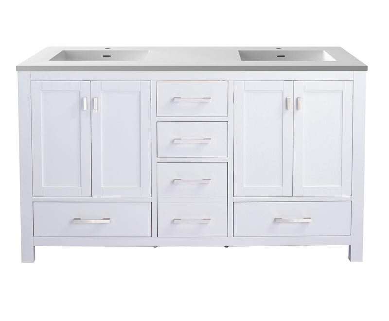 Laviva 313ANG-60W-MW Wilson 60" White double vanity with Matte White solid surface top, front view on a white background