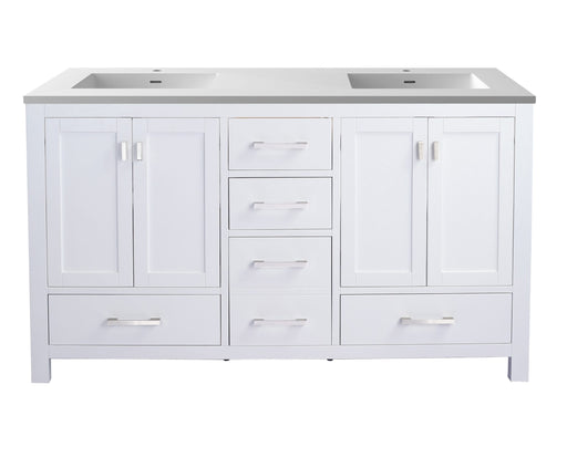 Laviva 313ANG-60W-MW Wilson 60" White double vanity with Matte White solid surface top, front view on a white background