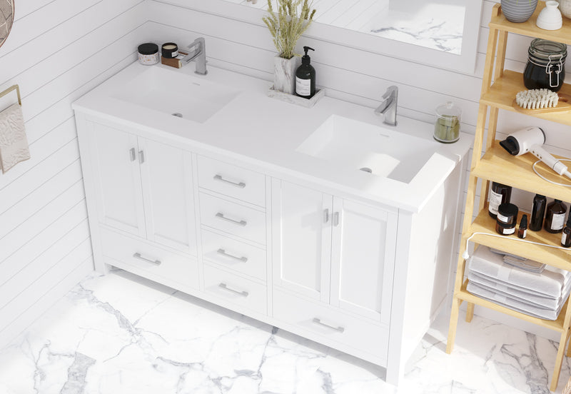 Laviva 313ANG-60W-MW Wilson 60" White double vanity with Matte White solid surface top, installed in a bathroom