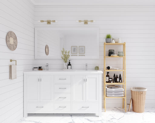 Laviva 313ANG-60W-MW Wilson 60" White double vanity with Matte White solid surface top, wide room view in a bathroom
