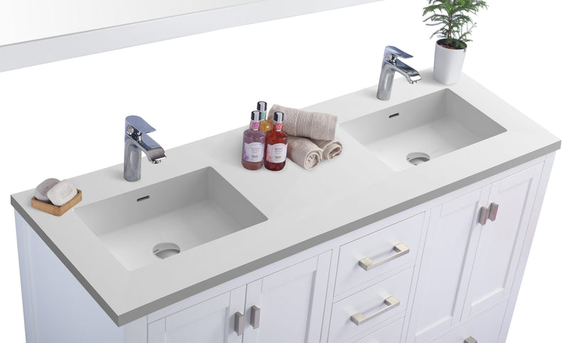Laviva 313ANG-60W-MW Wilson 60" White double vanity with Matte White solid surface top, countertop and sink close-up