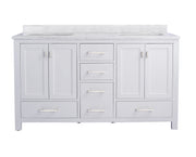 Laviva 313ANG-60W-WC Wilson 60" White double vanity with White Carrara marble top, front view on a white background