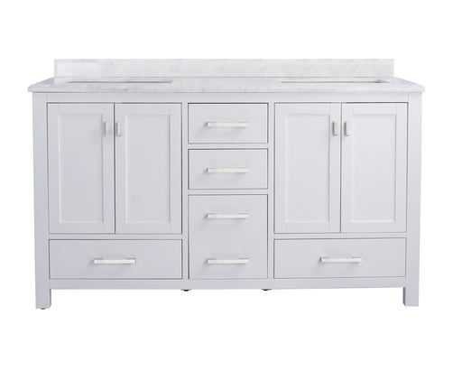 Laviva 313ANG-60W-WC Wilson 60" White double vanity with White Carrara marble top, front view on a white background