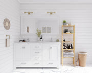 Laviva 313ANG-60W-WC Wilson 60" White double vanity with White Carrara marble top, wide room view in a bathroom