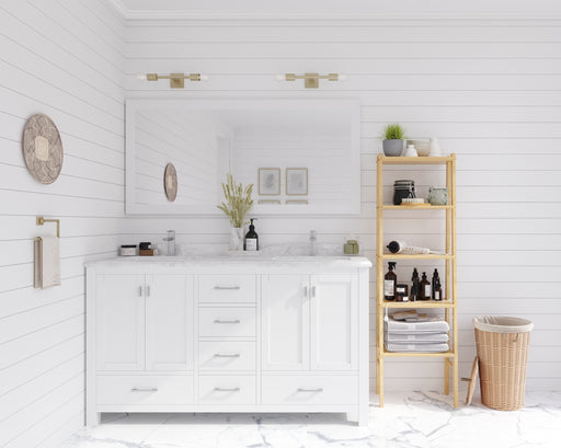 Laviva 313ANG-60W-WC Wilson 60" White double vanity with White Carrara marble top, wide room view in a bathroom