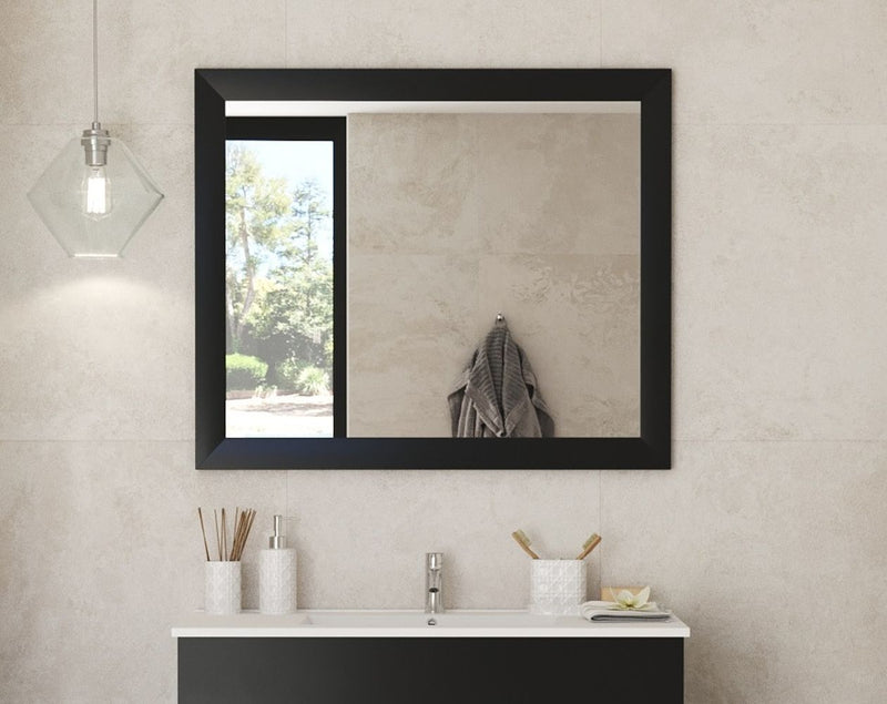 Laviva 313FF-3630E Sterling 36" Espresso mirror, hung above a vanity in a bathroom