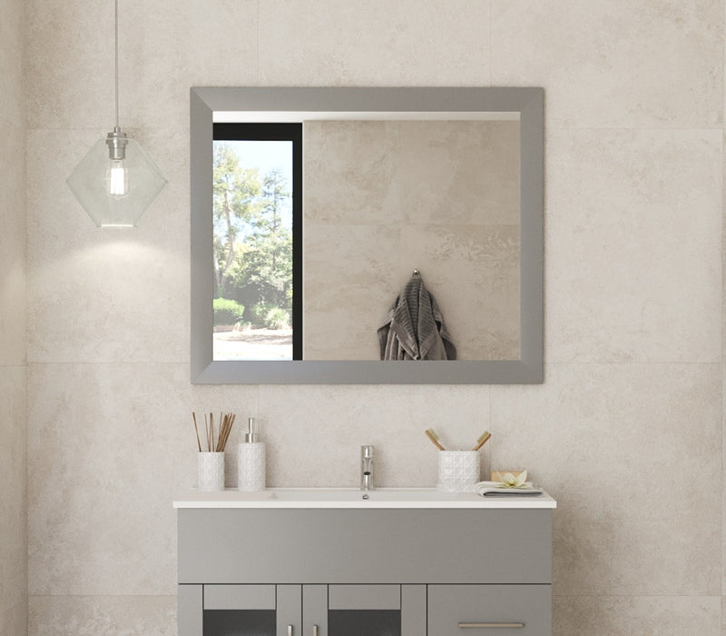 Laviva 313FF-3630G Sterling 36" Grey mirror, hung above a vanity in a bathroom