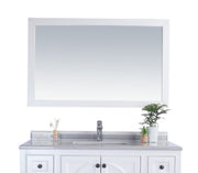 Laviva 313FF-4830SW Sterling 48" Soft White mirror, front view hung above a vanity