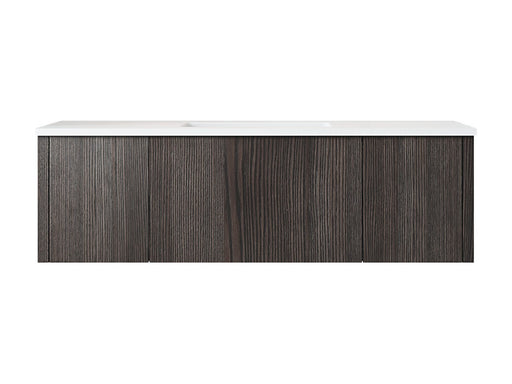 Laviva 313LGN-48CR-MW Legno 48" Carbon Oak vanity with Matte White solid surface top, front view on a white background
