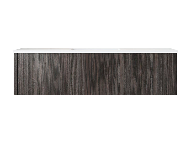 Laviva 313LGN-54CR-MW Legno 54" Carbon Oak vanity with Matte White solid surface top, front view on a white background