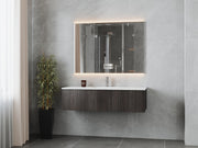 Laviva 313LGN-54CR-MW Legno 54" Carbon Oak vanity with Matte White solid surface top, wall-mounted in a bathroom