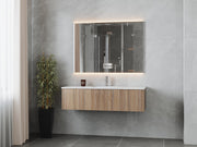 Laviva 313LGN-54WG-MW Legno 54" Weathered Grey vanity with Matte White solid surface top, wall-mounted in a bathroom