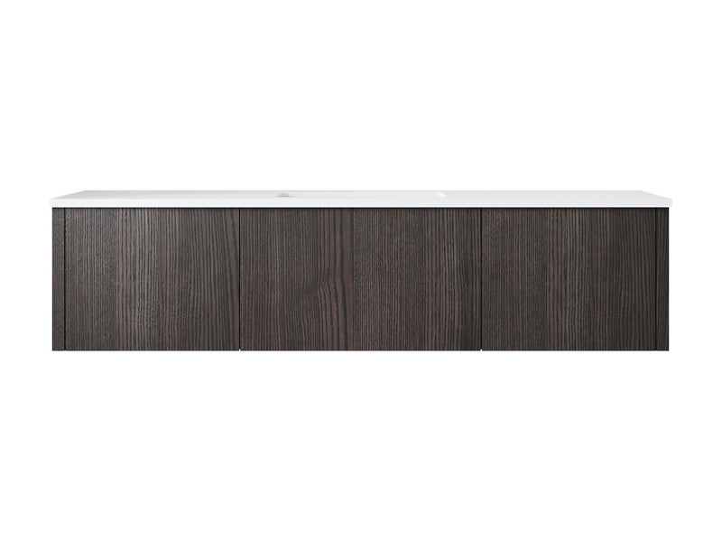 Laviva 313LGN-60CCR-MW Legno 60" Carbon Oak vanity with Matte White solid surface top, front view on a white background