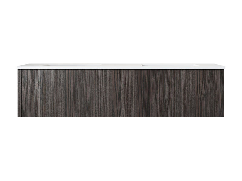 Laviva 313LGN-60DCR-MW Legno 60" Carbon Oak double vanity with Matte White solid surface top, front view on a white