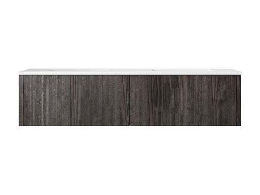 Laviva 313LGN-60DCR-MW Legno 60" Carbon Oak double vanity with Matte White solid surface top, front view on a white