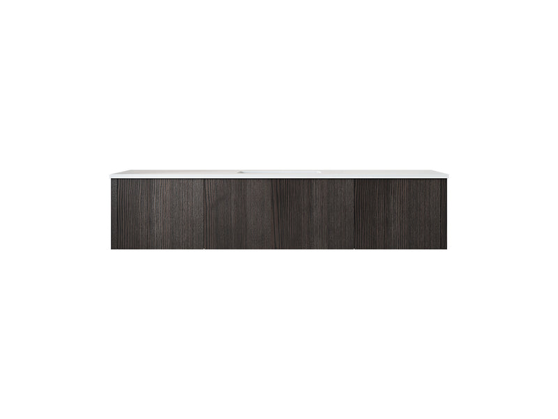 Laviva 313LGN-66CR-MW Legno 66" Carbon Oak vanity with Matte White solid surface top, front view on a white background